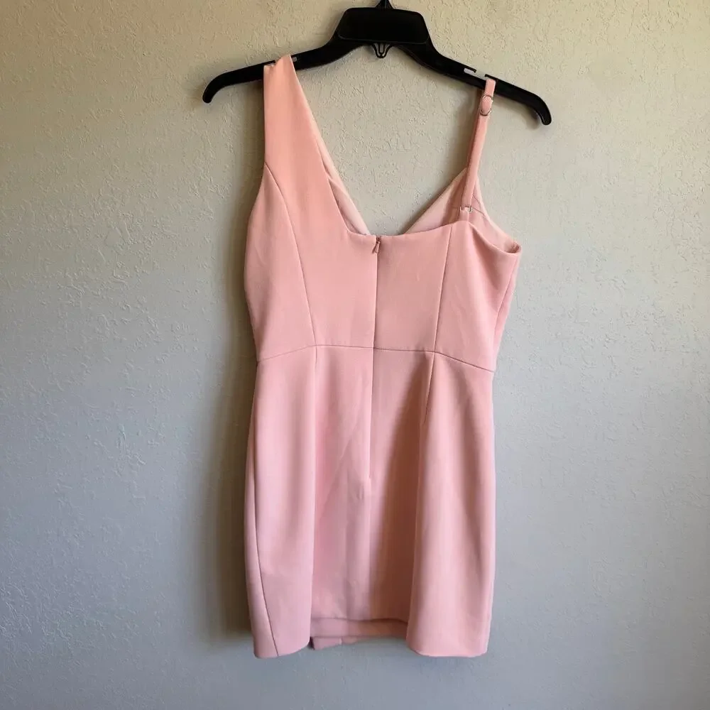 NBD Pink Asymmetric V-Neck Wrap Style Skirt Mini Dress Womens XS Revolve